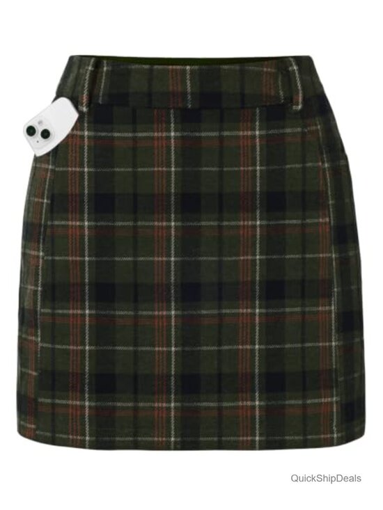 Dresses & Skirts - High Waist Plaid Mini Skort with Pockets Pencil Skirt